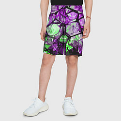 Шорты детские Чёрно-зелёная абстракция на фиолетовом фоне, цвет: 3D-принт — фото 2