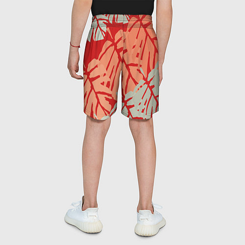 Детские шорты Отпечатки монстеры на красном / 3D-принт – фото 4