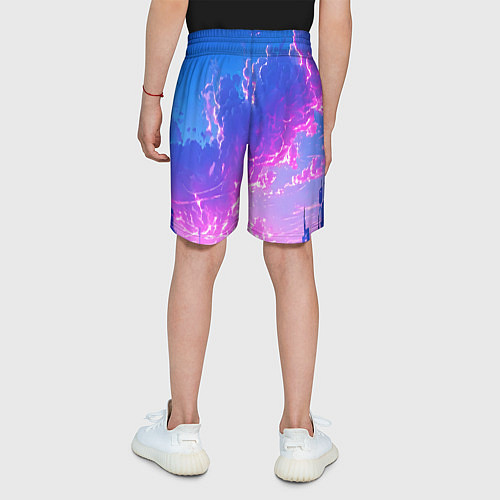 Детские шорты Розовые тучи на голубом небе киберпанк / 3D-принт – фото 4