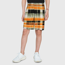 Шорты детские Белые полосы на чёрно-жёлтом фоне, цвет: 3D-принт — фото 2