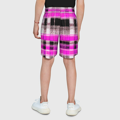 Детские шорты Белые полосы на чёрно-розовом фоне / 3D-принт – фото 4