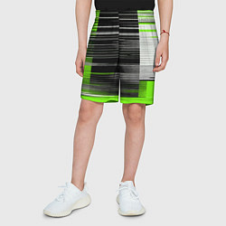 Шорты детские Белые вертикальные полосы на чёрно-зелёном фоне, цвет: 3D-принт — фото 2