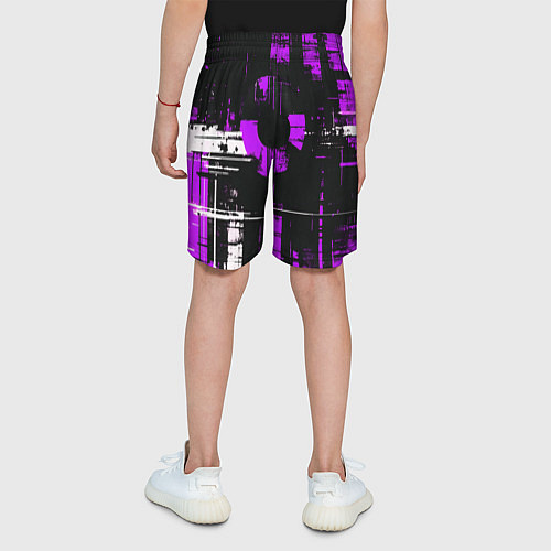 Детские шорты Фиолетово-белый гранж на чёрном фоне / 3D-принт – фото 4