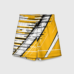 Шорты детские Чёрно-белые глитч полосы на жёлтом фоне, цвет: 3D-принт