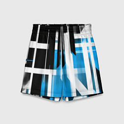 Шорты детские Чёрно-синие вертикальные и горизонтальные полосы н, цвет: 3D-принт
