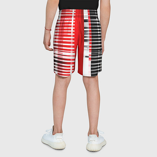 Детские шорты Белые полосы на чёрно-красном фоне / 3D-принт – фото 4