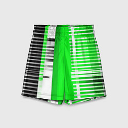 Шорты детские Белые полосы на зелёно-чёрном фоне, цвет: 3D-принт