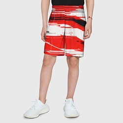 Шорты детские Горизонтальные чёрно-белые линии на красном фоне, цвет: 3D-принт — фото 2