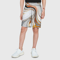 Шорты детские Волнистые чёрно-жёлтые линии на белом фоне, цвет: 3D-принт — фото 2