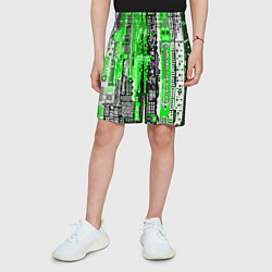 Шорты детские Киберпанк паттерн зелёный, цвет: 3D-принт — фото 2