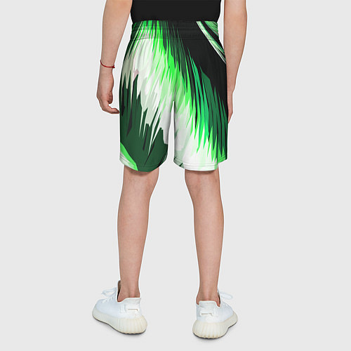 Детские шорты Зелёно-белая абстракция на чёрном фоне / 3D-принт – фото 4