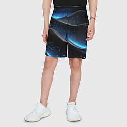 Шорты детские Черная волнистая текстура с синей пыльцой, цвет: 3D-принт — фото 2
