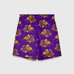 Шорты детские Золотые птички на индиго, цвет: 3D-принт