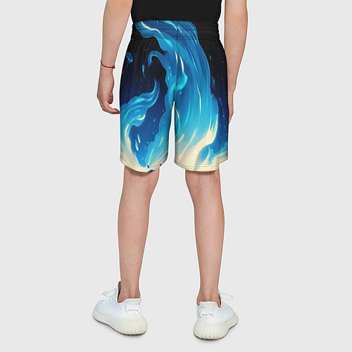 Детские шорты Бело-синее пламя из абстрактных красок / 3D-принт – фото 4