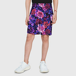 Шорты детские Разноцветные цветы - синие розы паттерн, цвет: 3D-принт — фото 2