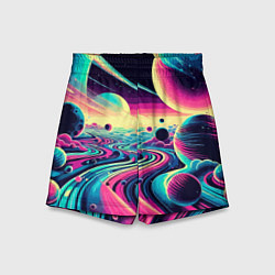 Шорты детские Неоновый разноцветный космос, цвет: 3D-принт
