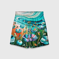 Шорты детские Поле маков- масляная живопись, цвет: 3D-принт