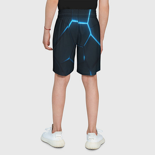 Детские шорты Черные плиты с синим светом / 3D-принт – фото 4