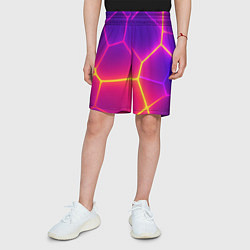 Шорты детские Синие плиты с фиолетовым свечением, цвет: 3D-принт — фото 2