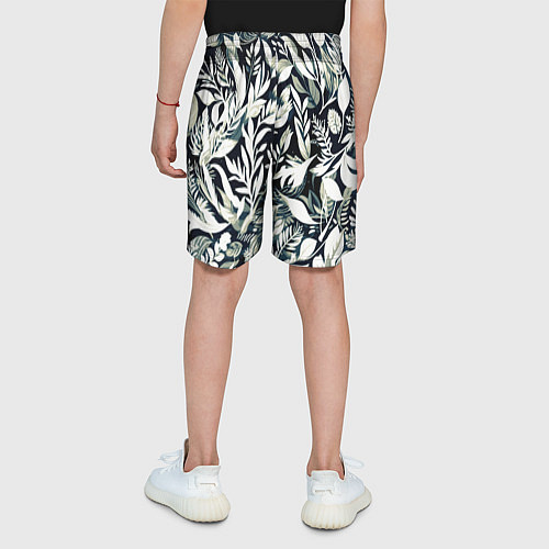 Детские шорты Чёрно-белый стилизованный цветочный / 3D-принт – фото 4
