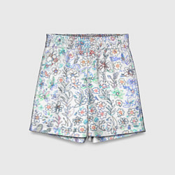 Шорты детские Белый в рисованный цветочек, цвет: 3D-принт