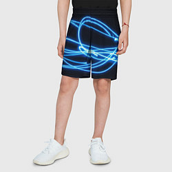 Шорты детские Неоновые голубые волны на черном фоне, цвет: 3D-принт — фото 2