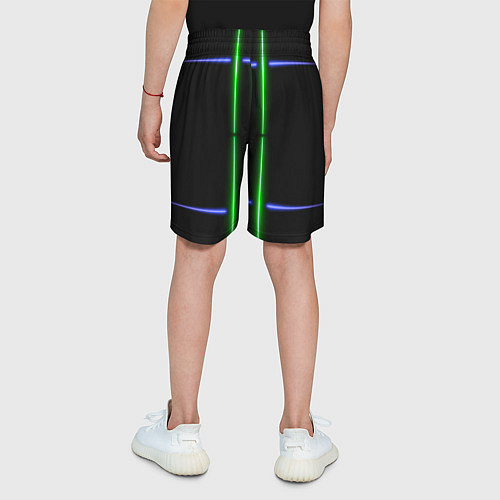 Детские шорты Neon black light blue green line / 3D-принт – фото 4