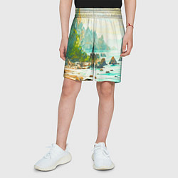 Шорты детские Художественный пейзаж море скалы, цвет: 3D-принт — фото 2