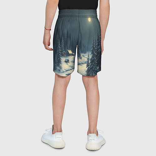 Детские шорты Лунная зимняя ночь в лесу у реки / 3D-принт – фото 4