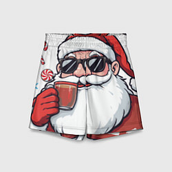 Шорты детские Санта Клаус в стильных солнцезащитных очках, цвет: 3D-принт