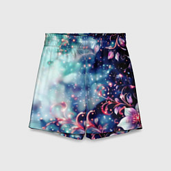 Детские шорты Магические цветы сине-зелёный