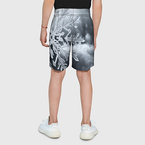 Детские шорты Снежинка на черно белое / 3D-принт – фото 4