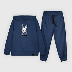 Костюм хлопковый детский Зайчонок обнял клубки The bunny hugged the balls, цвет: тёмно-синий