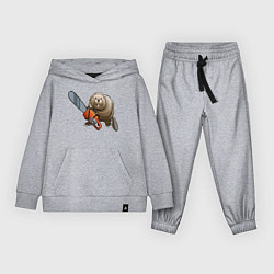 Костюм хлопковый детский Бобер с бензопилой, цвет: меланж