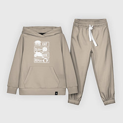 Костюм хлопковый детский Еда сон гонка, цвет: миндальный