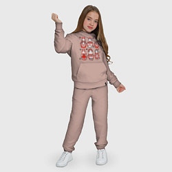 Костюм хлопковый детский Шесть матрешек в стиле мезенской росписи, цвет: пыльно-розовый — фото 2