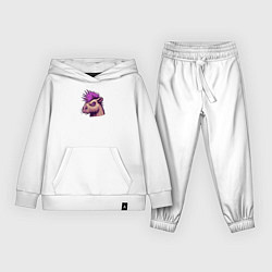 Костюм хлопковый детский Панк капибара с ирокезом, цвет: белый