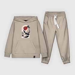 Костюм хлопковый детский Журавль и солнце в японском стиле, цвет: миндальный