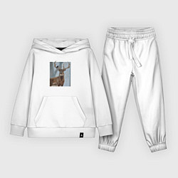 Костюм хлопковый детский Олень и птица живопись, цвет: белый