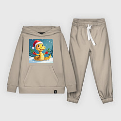 Костюм хлопковый детский Символ 2025 нового года змея в шаке Санты, цвет: миндальный