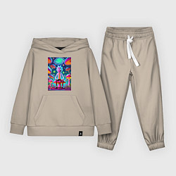 Костюм хлопковый детский Рик среди неоновых грибов - нейроарт фантазия, цвет: миндальный