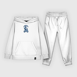 Костюм хлопковый детский Бородатый хипстер на велосипеде с наушниками, цвет: белый