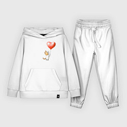 Костюм хлопковый детский Милый котенок с шариком сердечком, цвет: белый