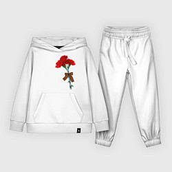 Костюм хлопковый детский Букет гвоздики и георгиевская лента, цвет: белый