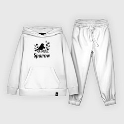 Костюм хлопковый детский Воробей среди цветов, цвет: белый