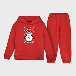 Детский костюм оверсайз Пингвин в снегу, цвет: красный