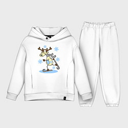 Детский костюм оверсайз Олень на лыжах, цвет: белый
