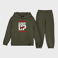 Детский костюм оверсайз Never give up stay strong, цвет: хаки