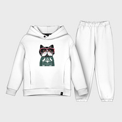Детский костюм оверсайз Умный кот в очках в новогоднем свитере, цвет: белый