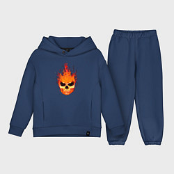 Детский костюм оверсайз Огненный злой череп, цвет: тёмно-синий